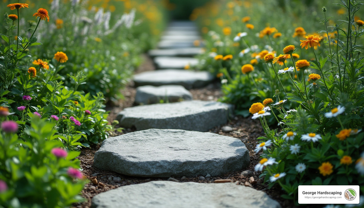 granite stepping stones in garden - granite steps design ideas