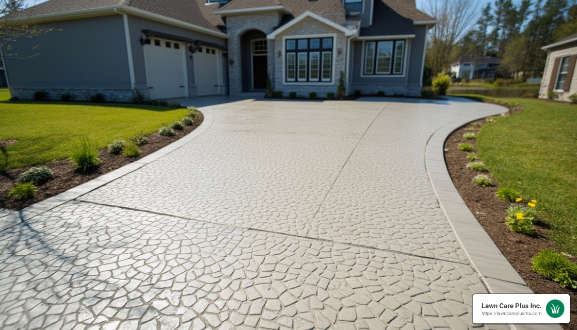 beautifully finished new stamped concrete driveway - concrete driveway removal and replacement