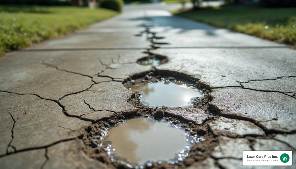 severely cracked concrete driveway with multiple potholes - concrete driveway removal and replacement