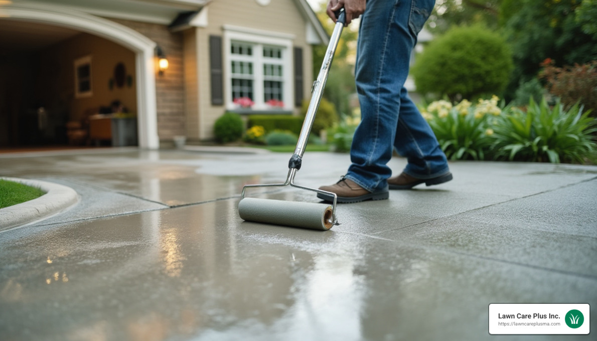 sealing a concrete driveway with roller applicator - concrete driveway removal and replacement