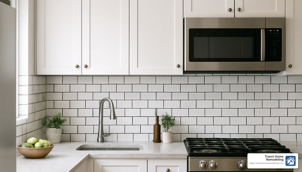 white subway tile kitchen backsplash with dark grout - kitchen backsplash designs