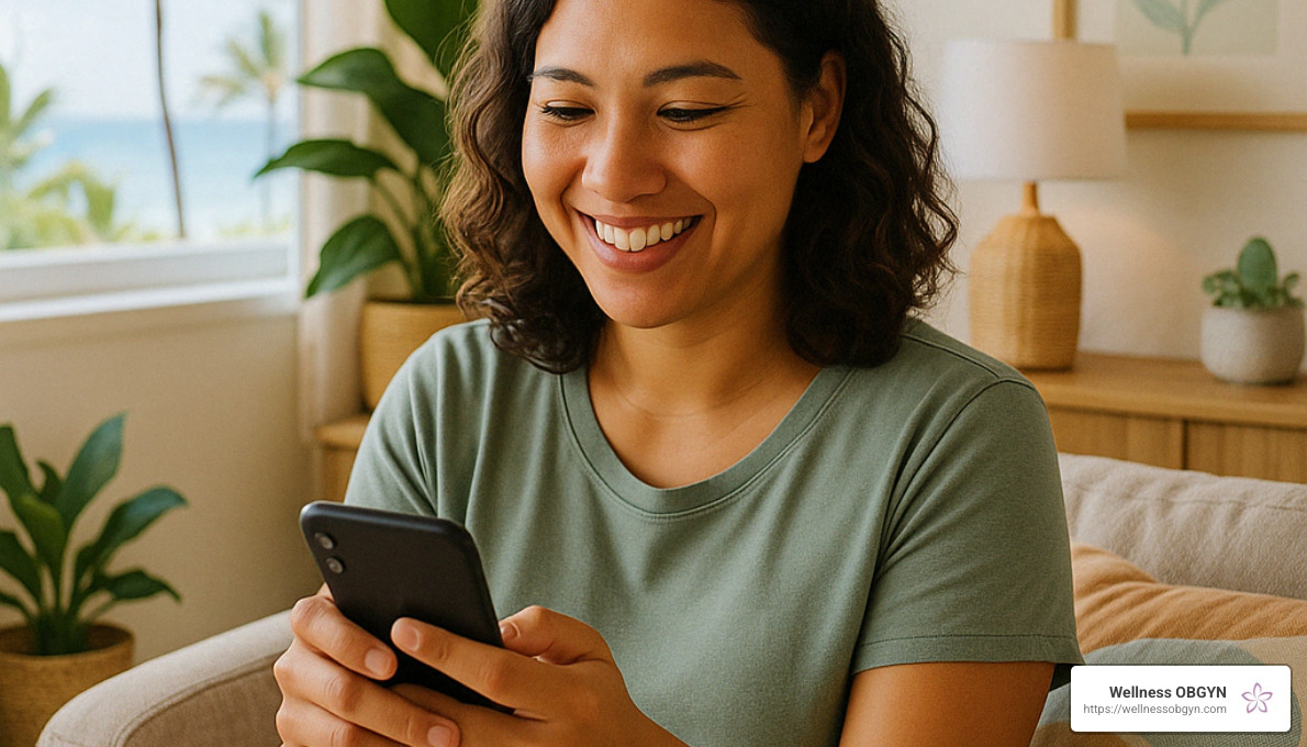 woman scheduling appointment on smartphone - women's health center honolulu