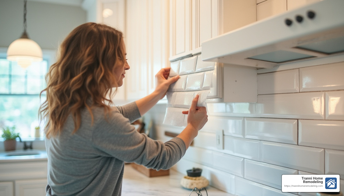peel and stick backsplash installation demonstration - kitchen backsplash designs
