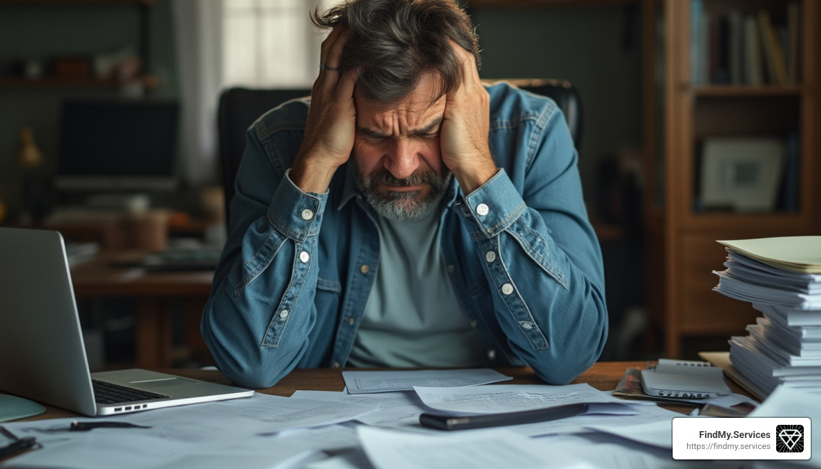 person looking stressed while reviewing complex legal documents - conveyancing and property solicitors