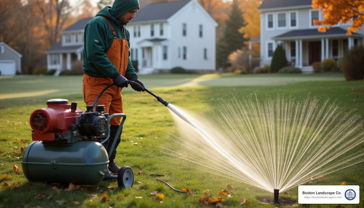 technician using air compressor to winterize - how are irrigation systems installed