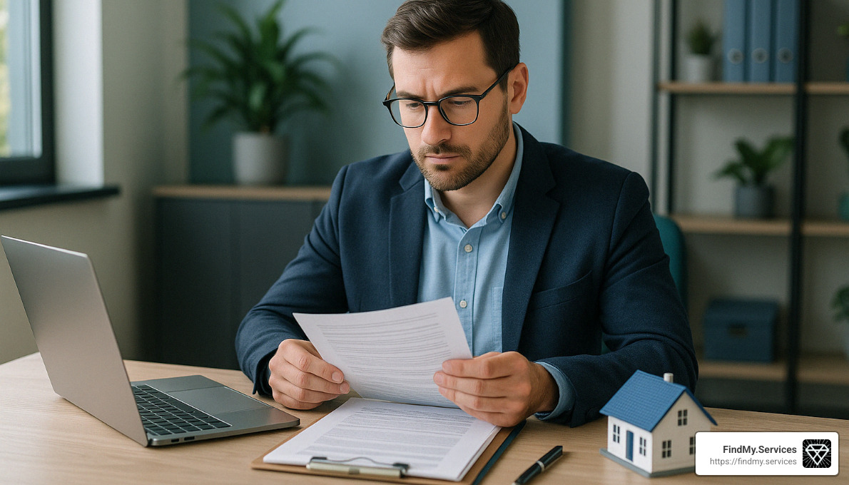 licensed conveyancer working at desk with property documents - conveyancing and property solicitors