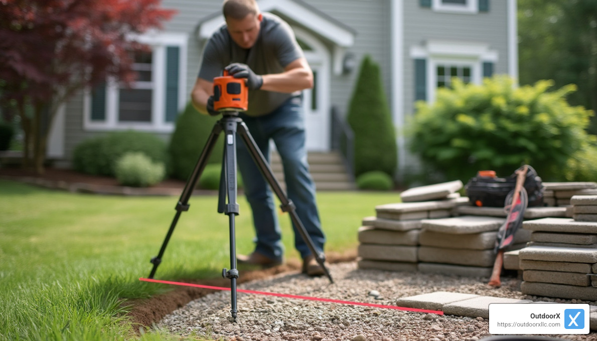 laser-level grading for patio installation - replacing a deck with a patio