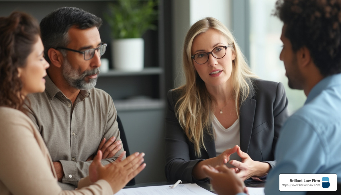 61bf5b46f122aa3609d68e6ecaf61967e835c625 Living Trust Administration: What You Need to Know Learn the administration of a living trust in California with step-by-step guidance, tips, legal insights, and trustee best practices. mediator facilitating discussion between beneficiaries - administration of a living trust