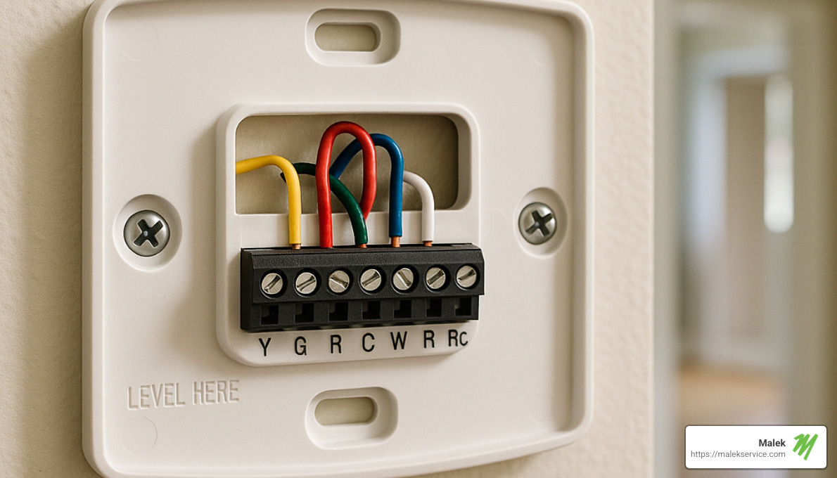 thermostat with faceplate removed showing wiring terminals - thermostat wiring with c wire