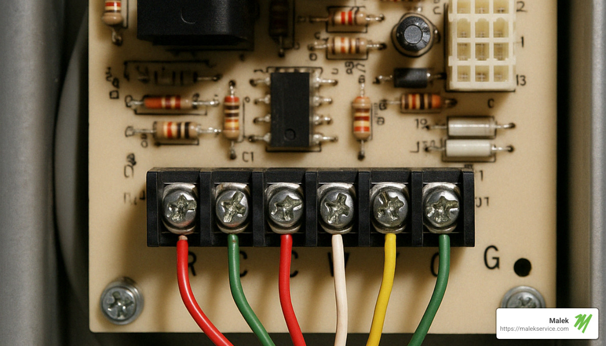 HVAC control board with labeled terminals - thermostat wiring with c wire