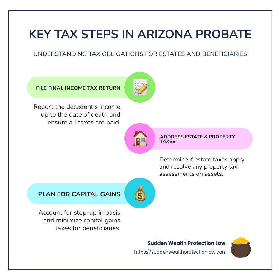 Tax considerations in the probate process - arizona probate attorney infographic infographic-line-3-steps-colors