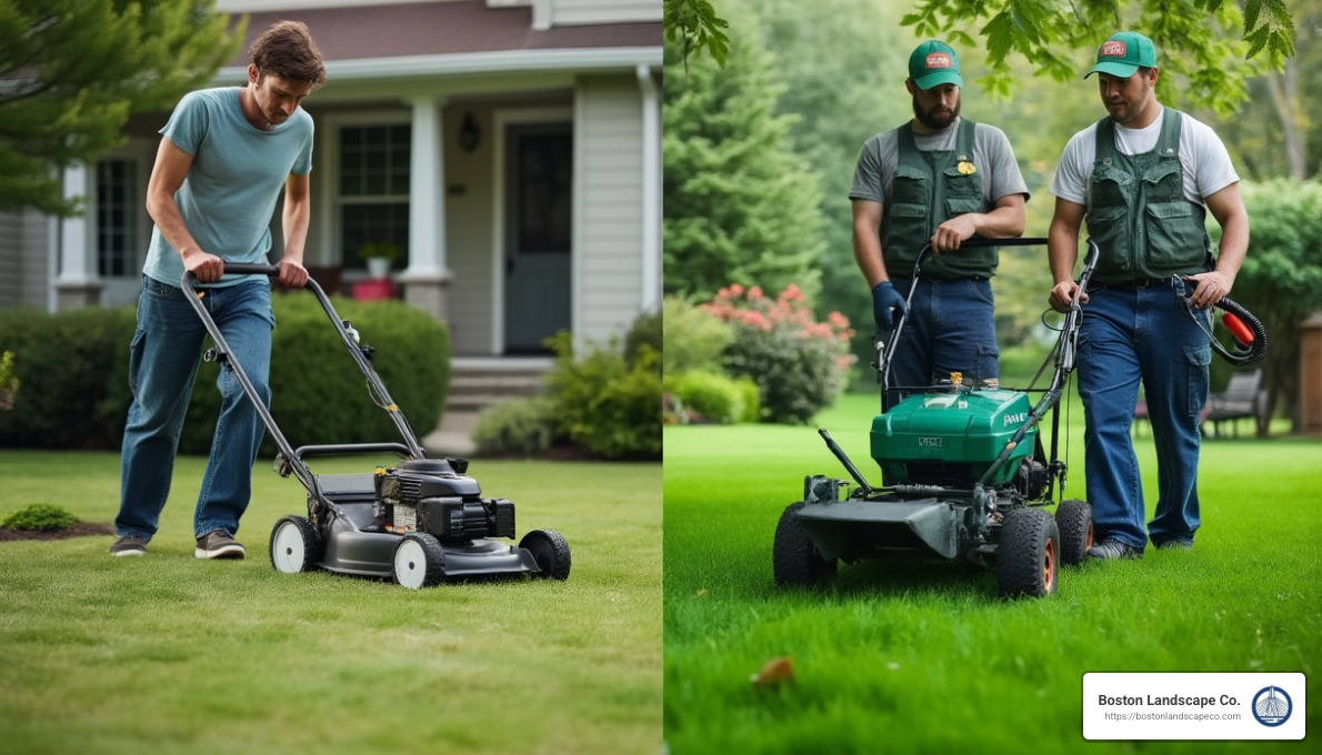comparison of DIY lawn care versus professional crew service - residential lawn care services