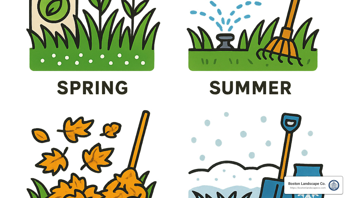 seasonal lawn care treatment icons for New England - residential lawn care services