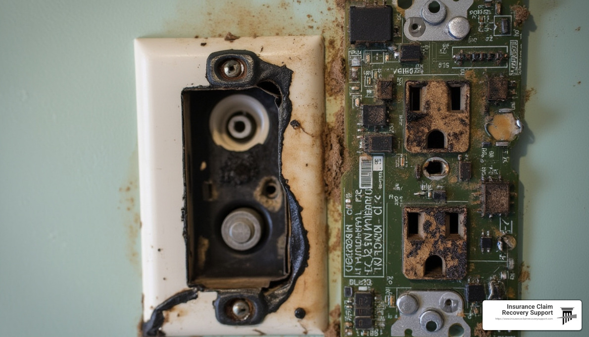 damaged electrical outlet and circuit board from lightning surge - lightning causing power surges