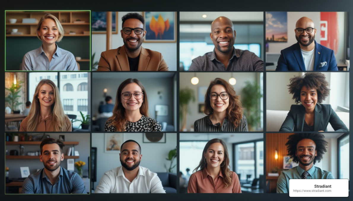 team of Austin business professionals on a video conference call - business phone systems austin