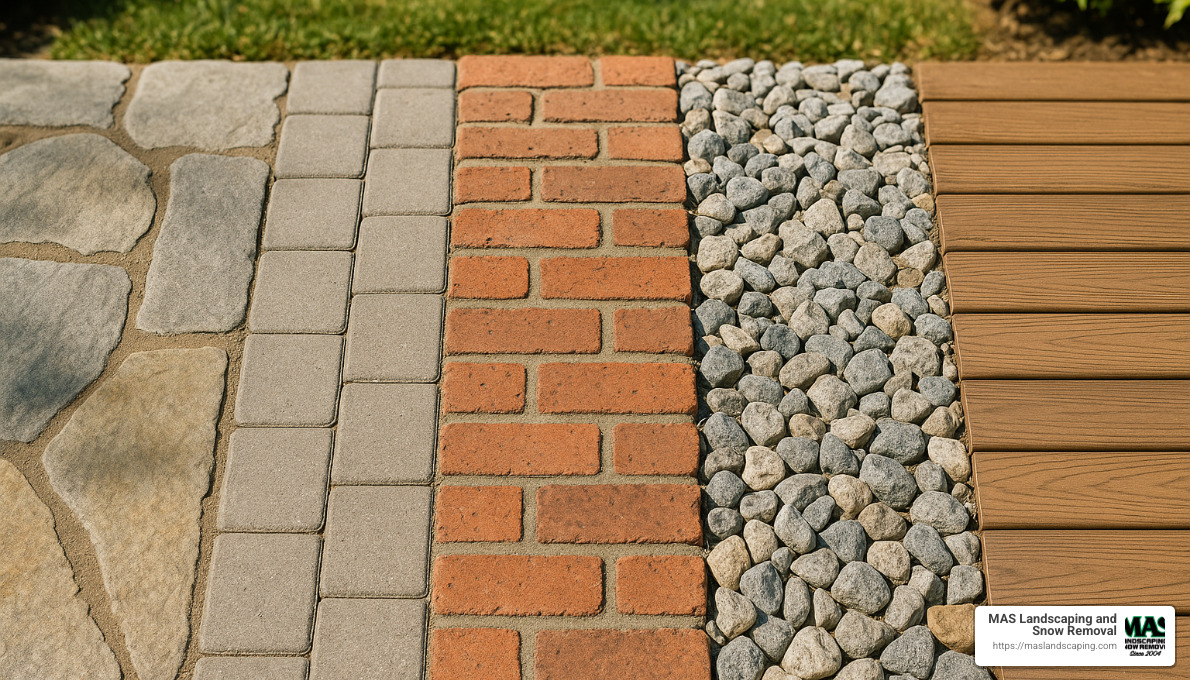 comparison of different hardscape materials including stone, pavers, and wood - hardscape and design