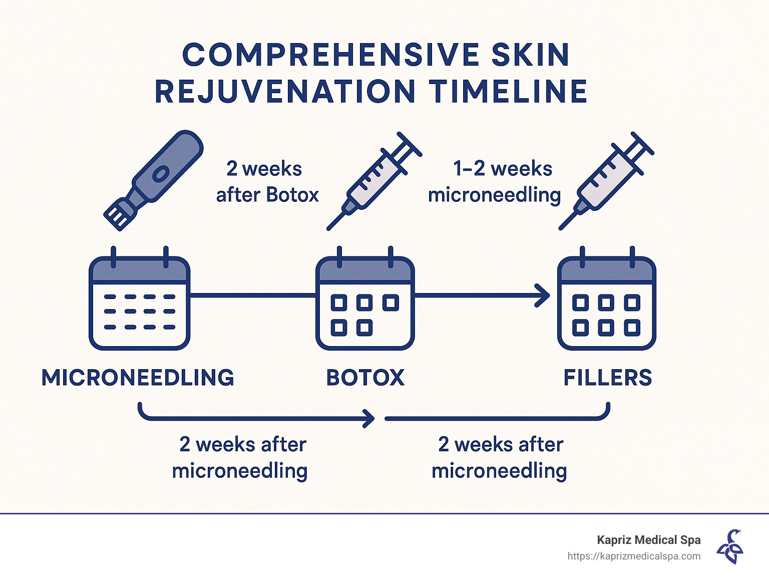Comprehensive skin rejuvenation timeline showing optimal scheduling of microneedling, Botox, and fillers - microneedling benefits jacksonville fl infographic