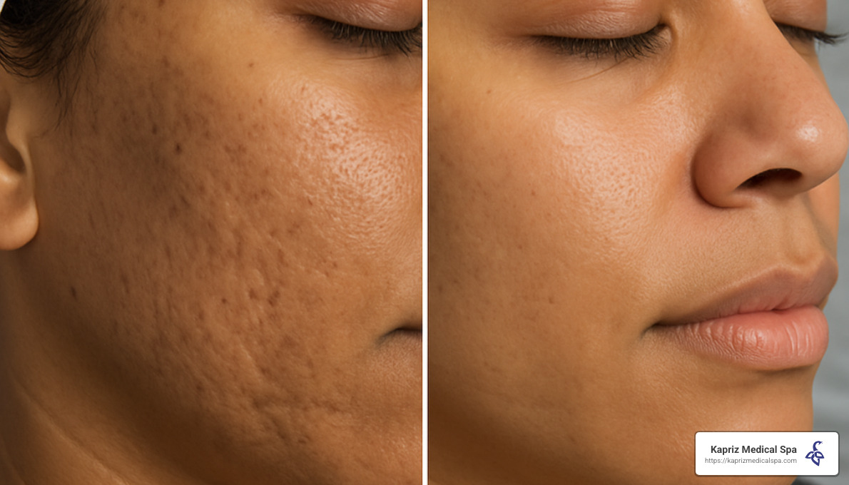 Before and after results of microneedling treatment showing improved skin texture and reduced acne scars - microneedling benefits jacksonville fl