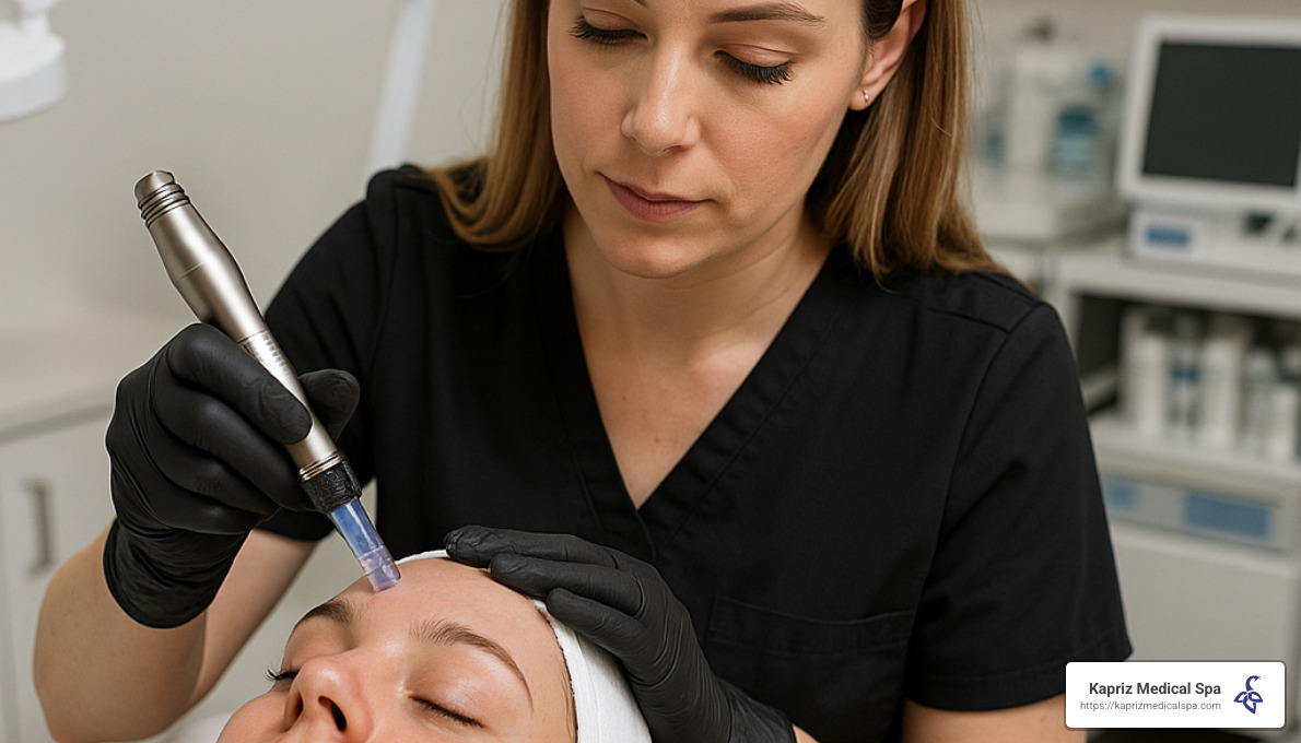 Professional performing microneedling procedure in sterile clinical environment - microneedling benefits jacksonville fl