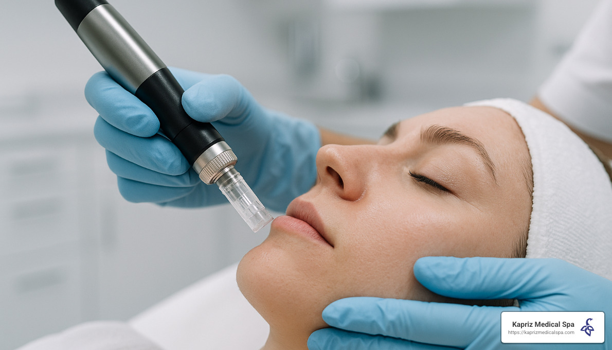 Microneedling device with sterile cartridge being used in professional treatment - microneedling benefits jacksonville fl