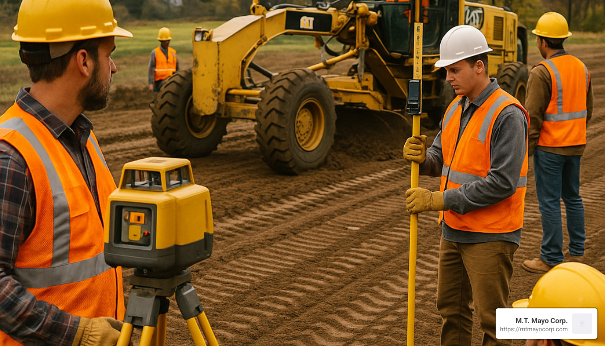 crew using laser level for precise grading - land grading near me