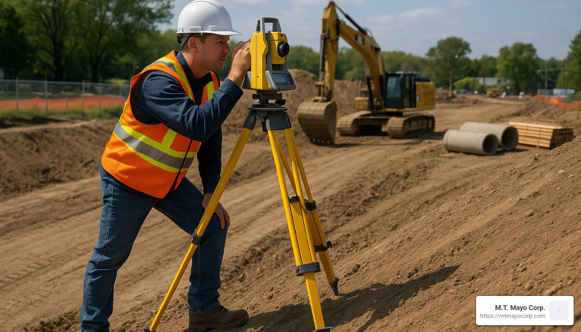 surveyor using laser transit to check slope - land grading near me