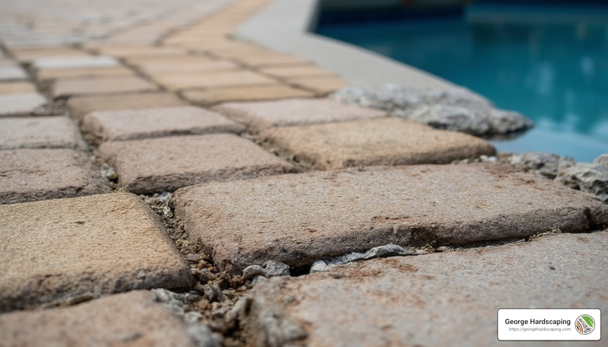 Cracked pool coping due to freeze-thaw damage - paver pool coping installation