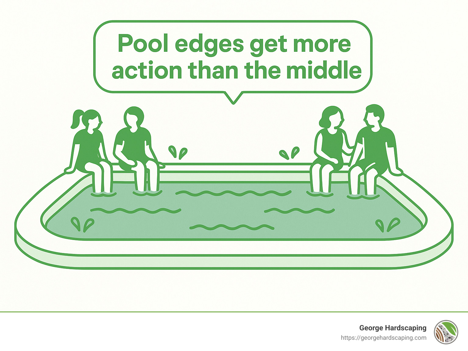 Quote about pool edges getting more action than the middle of the pool - paver pool coping installation infographic 