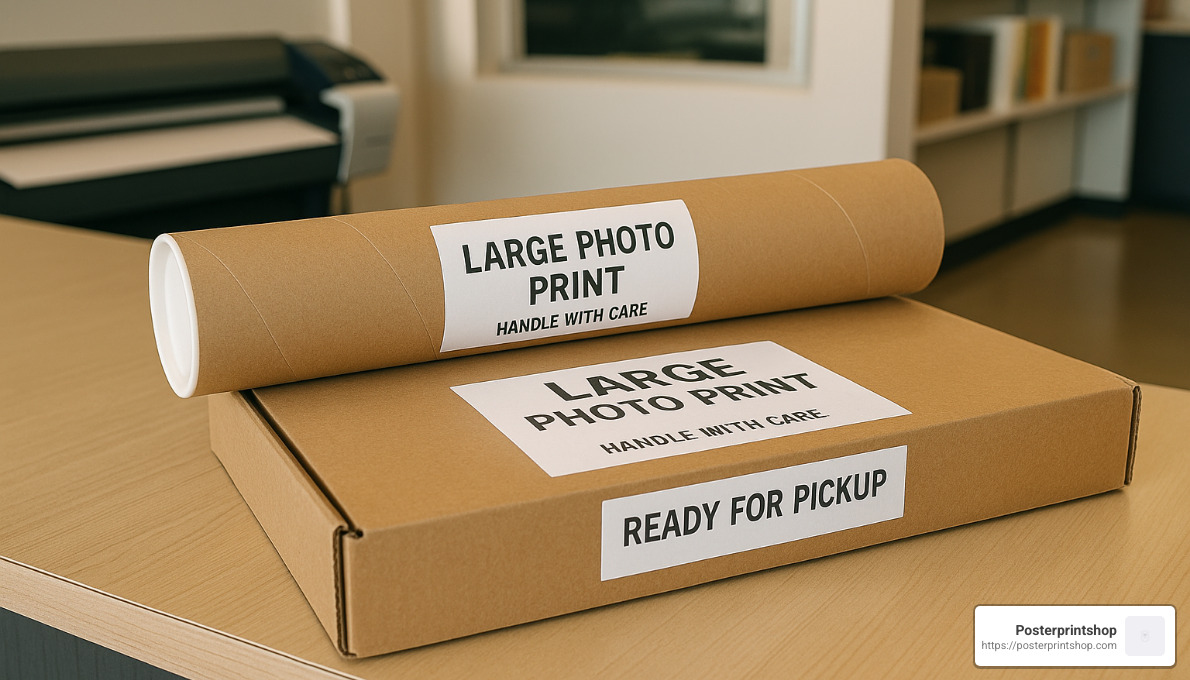 Properly packaged large format print ready for pickup or shipping - large photo prints for walls near me