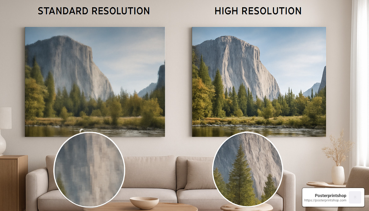 Image showing resolution comparison between standard and high-resolution prints - large photo prints for walls near me