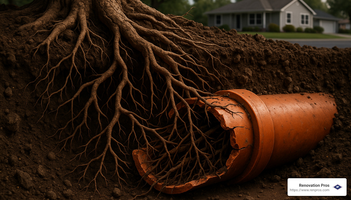 tree roots invading a sewer pipe - sewer backup cleanup temecula