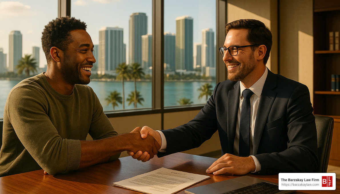 satisfied client meeting with attorney - miami pedestrian injury attorney