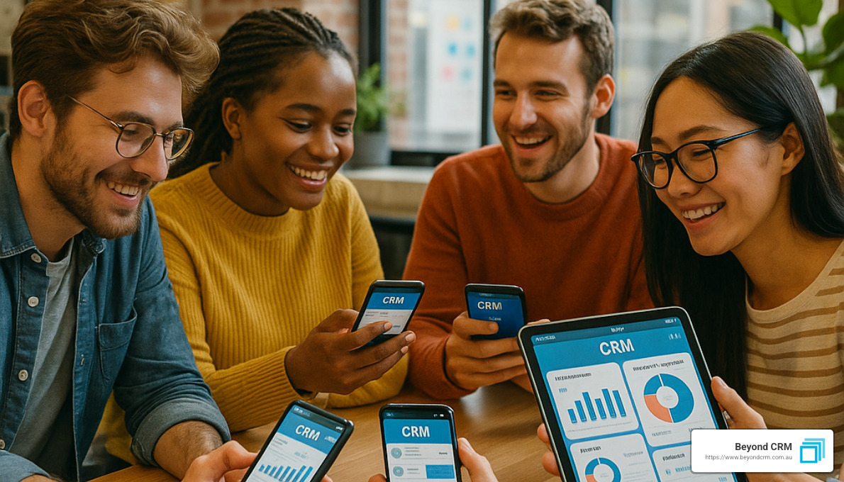 startup team using mobile crm - CRM solutions for startups