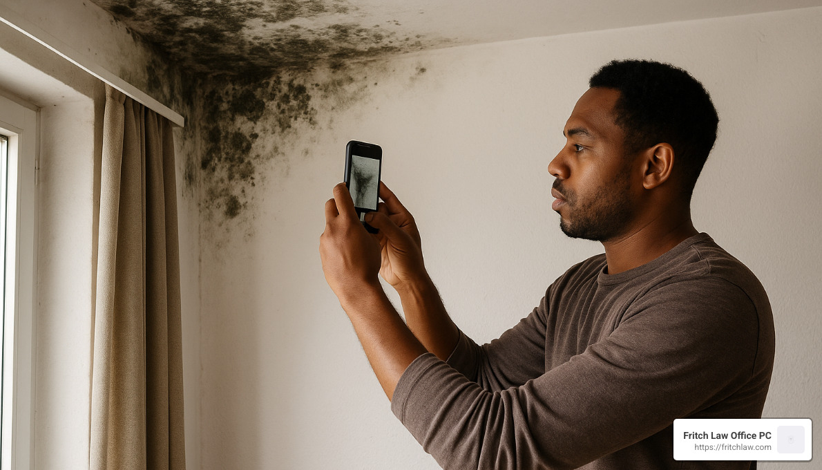 tenant documenting mold damage with camera - indiana landlord-tenant law mold