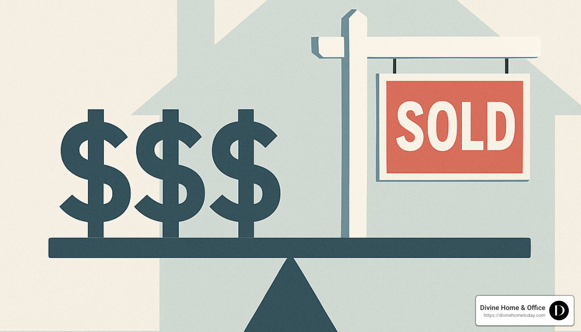 dollar signs compared to sold sign showing ROI - home staging consultation package