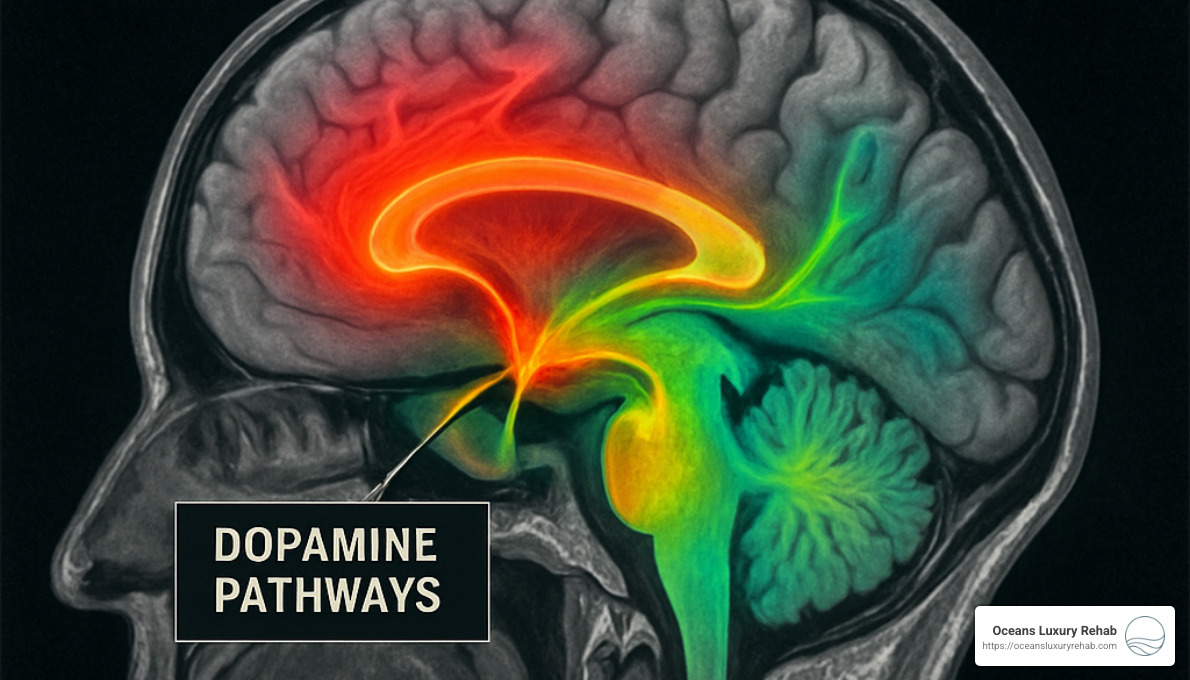brain scan highlighting dopamine pathways - How to stop addiction?