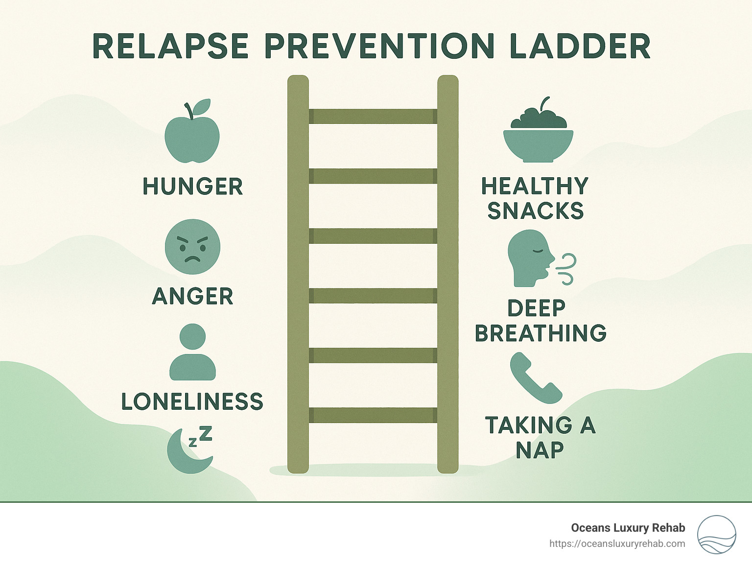 Relapse prevention ladder showing triggers and corresponding coping strategies - How to stop addiction? infographic 