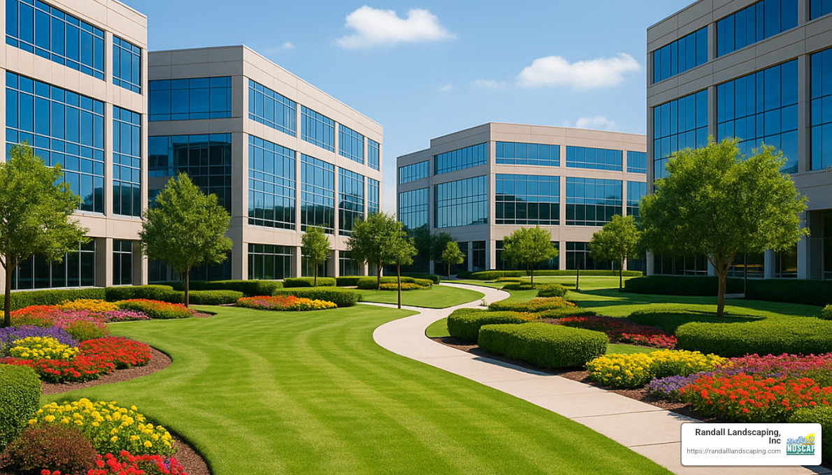 office park with professional landscaping - corporate landscaping companies