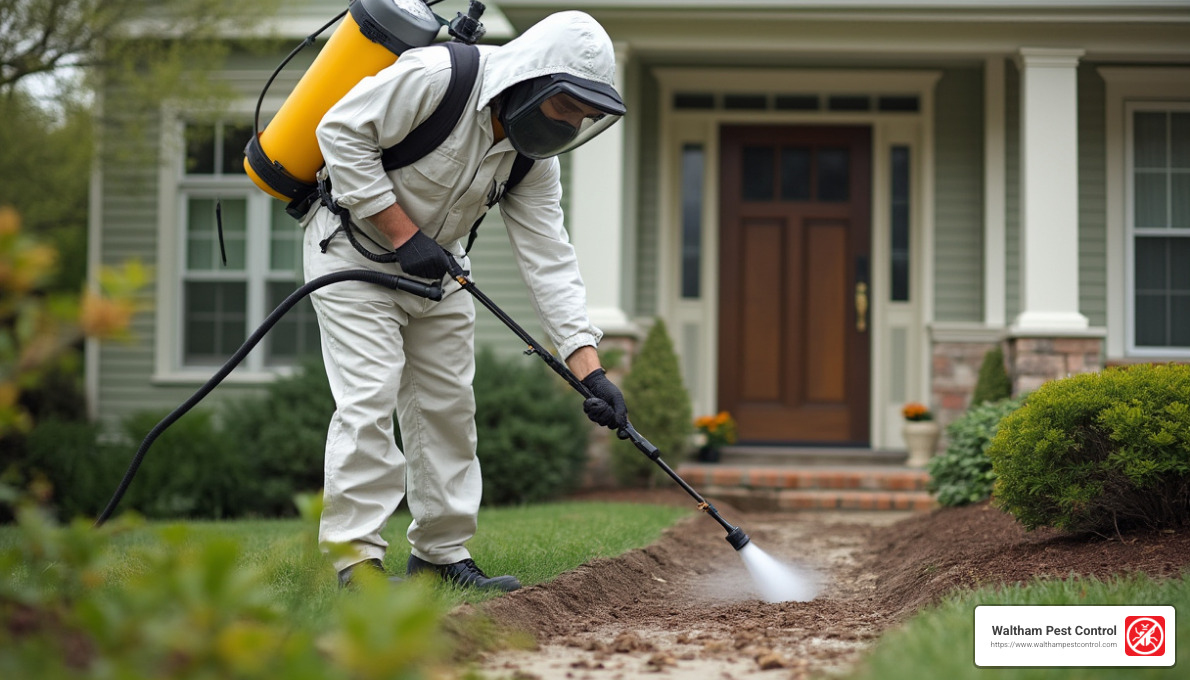 technician applying ant treatment - how to exterminate carpenter ants in house