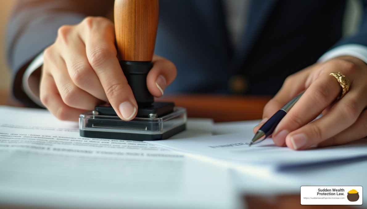 Notary stamp and legal document - power of attorney