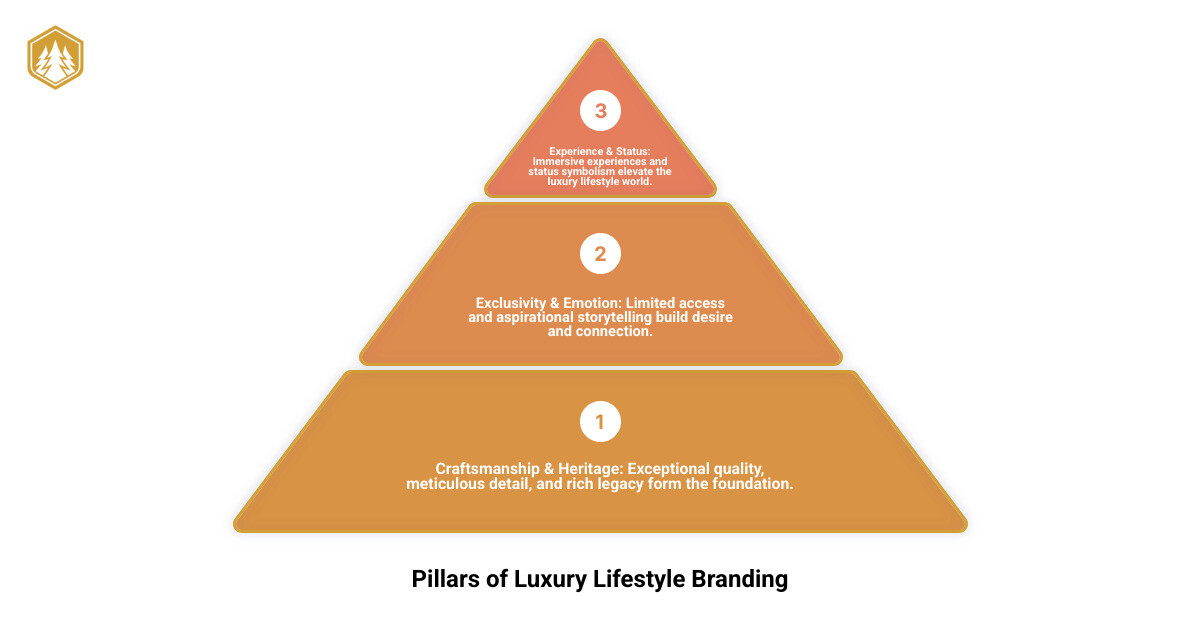 Luxury Lifestyle Branding: Crafting an Opulent Image 1 Key Elements of Luxury Lifestyle Branding showing the relationship between exclusivity, craftsmanship, heritage, emotion, design, pricing and experience, with data on the growing $392.40B luxury market by 2030 - luxury lifestyle branding infographic 3_stage_pyramid