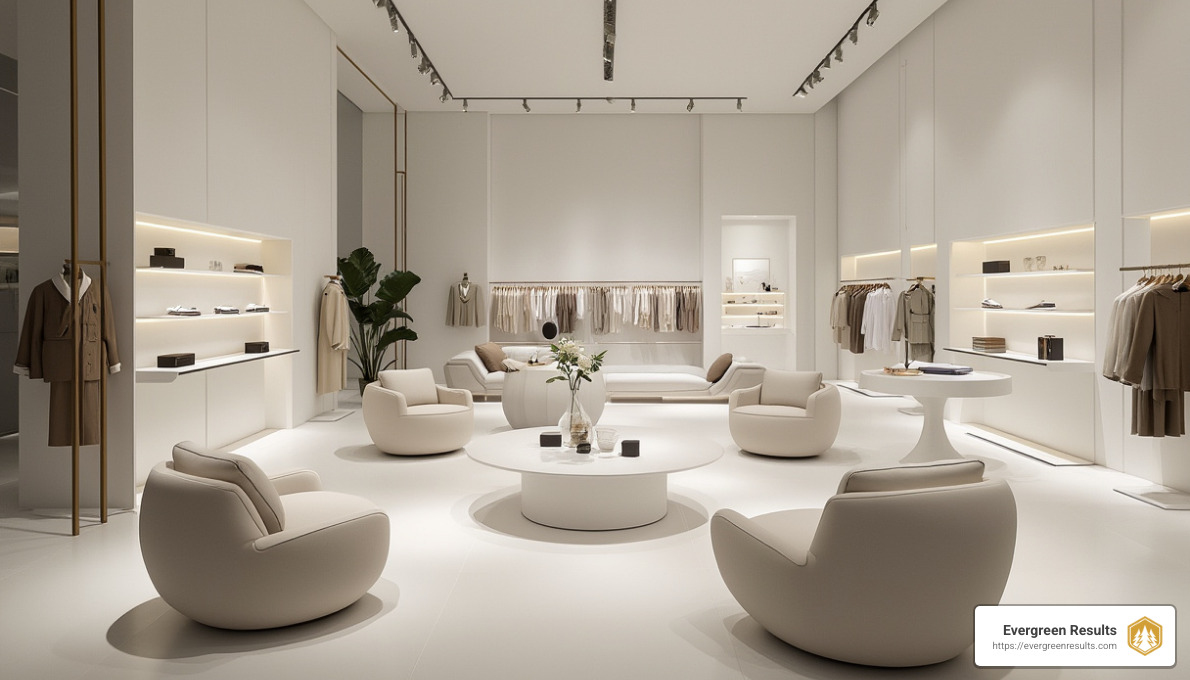 Luxury Lifestyle Branding: Crafting an Opulent Image 5 Minimalist luxury store interior with generous white space - luxury lifestyle branding