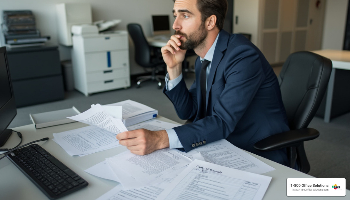 business professional reviewing different lease options - Affordable copier leasing business professional reviewing different lease options - Affordable copier leasing