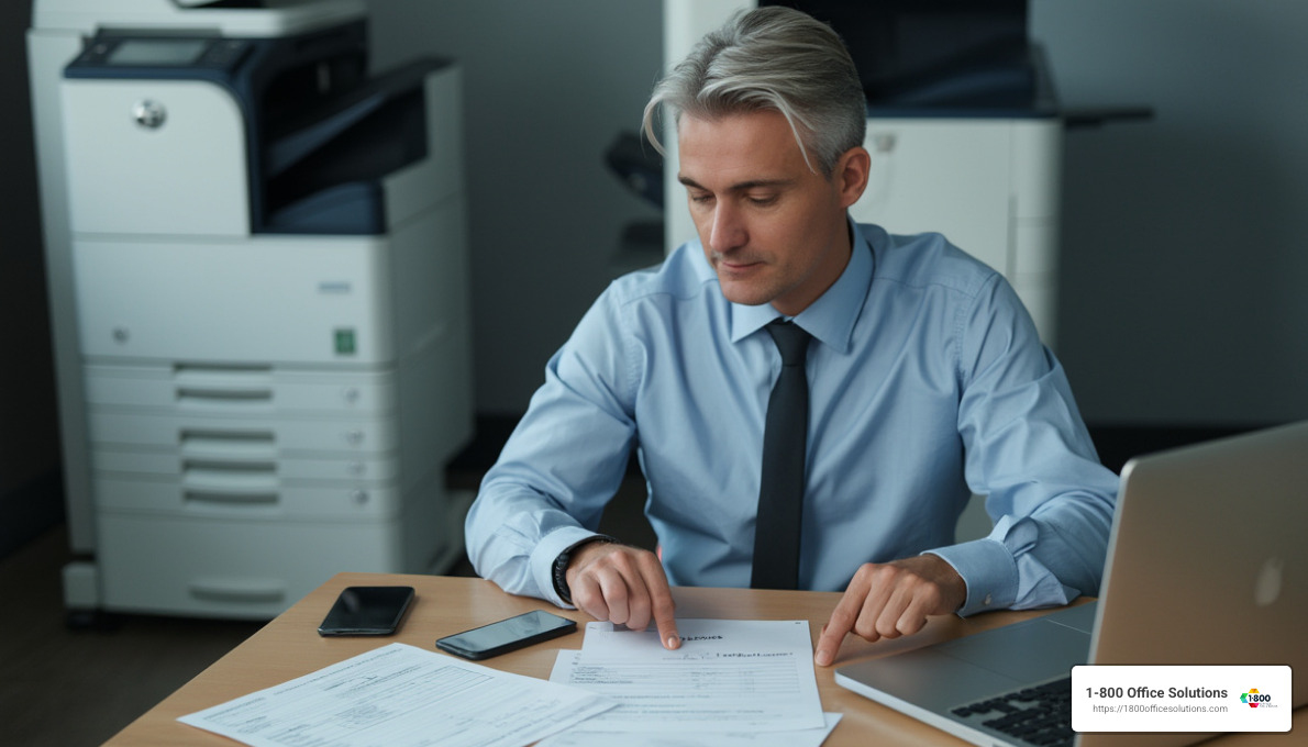 person comparing multiple copier lease quotes - Affordable copier leasing person comparing multiple copier lease quotes - Affordable copier leasing