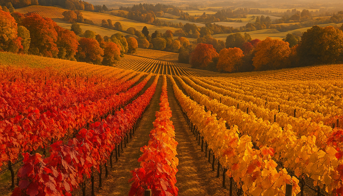 autumn vineyard with colorful fall foliage in Oregon's Willamette Valley - Best places for wine