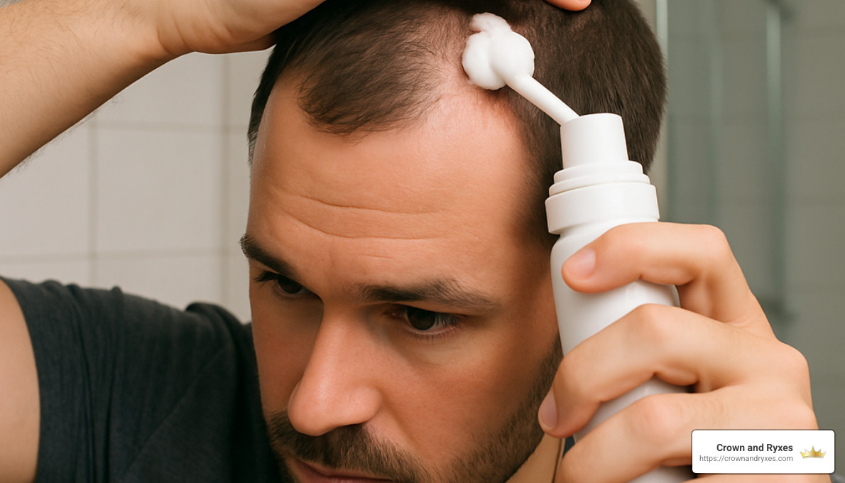 man applying minoxidil to scalp - best hair loss treatment for male