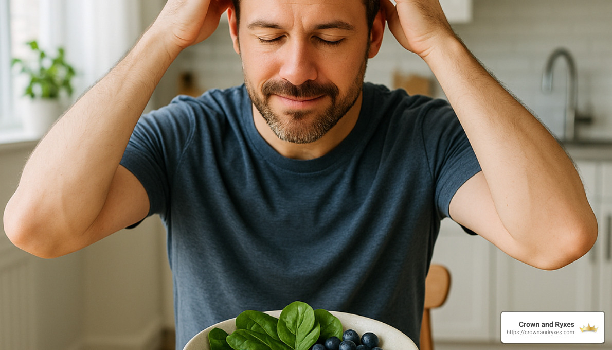 healthy foods and man doing scalp massage - best hair loss treatment for male