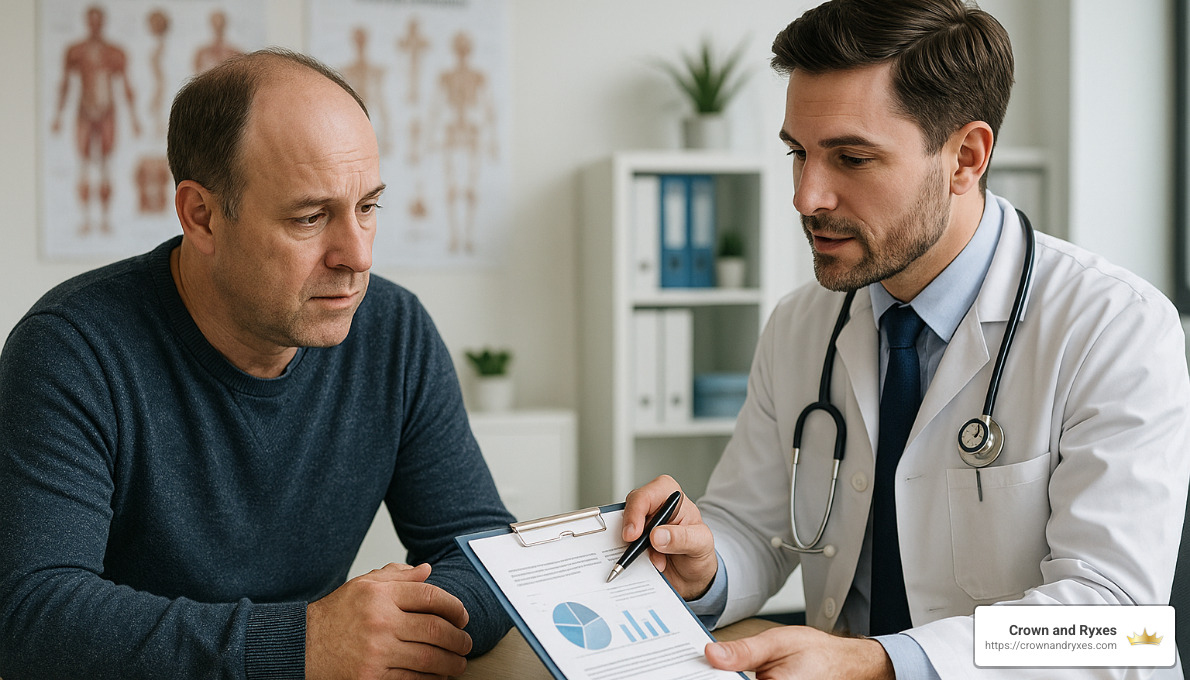 man consulting with doctor about hair loss treatment - best hair loss treatment for male