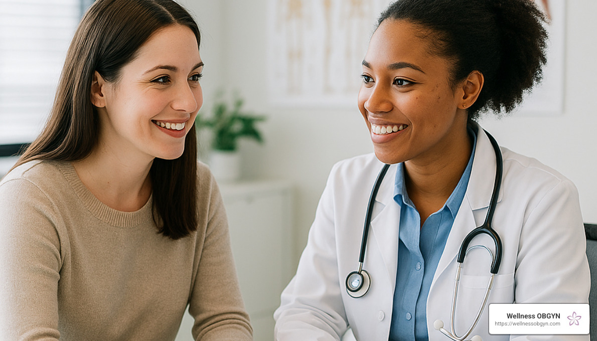 Female patient consulting with healthcare provider in office setting - Female pelvic floor therapy Female patient consulting with healthcare provider in office setting - Female pelvic floor therapy