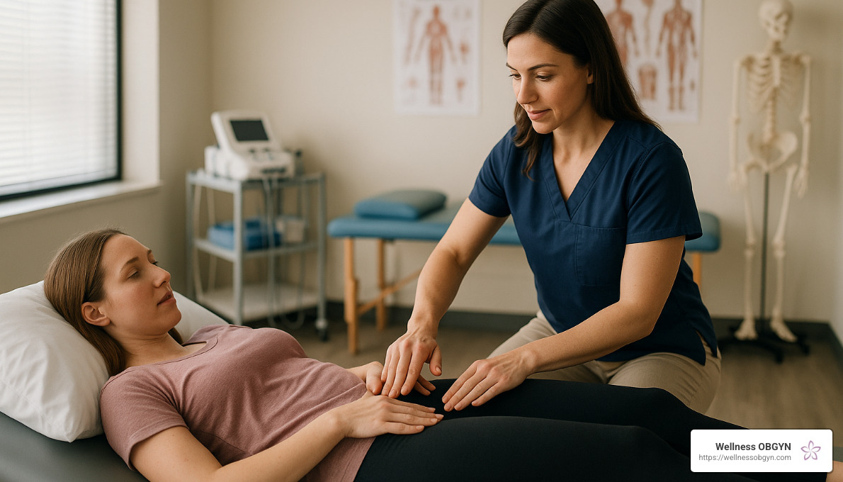 Physical therapist working with patient during pelvic floor therapy session - Female pelvic floor therapy Physical therapist working with patient during pelvic floor therapy session - Female pelvic floor therapy
